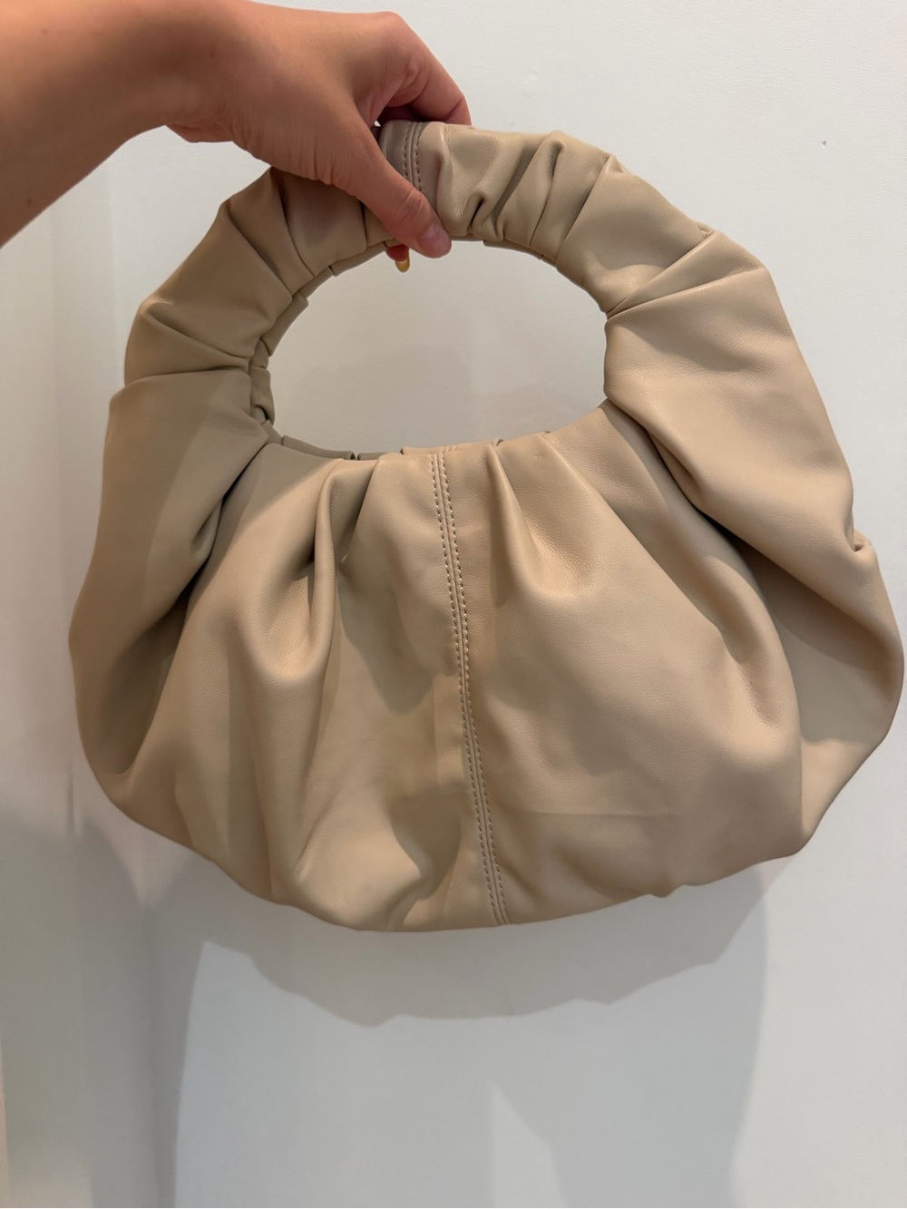 Soft Ruched Cream Faux Leather Purse